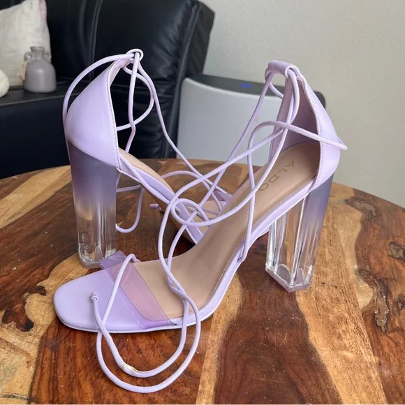 Aldo Lavender Strappy Heels with Clear Block Heel - Picture 4 of 6